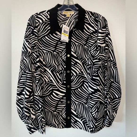 MICHAEL Michael Kors Tops - NWT MICHAEL Michael Kors Zebra Print Silk-Look Button Down Blouse M $165